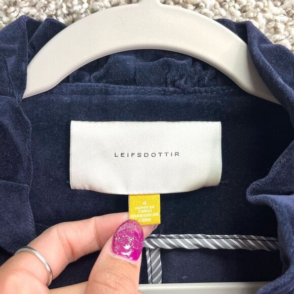 Leifsdottir Jacket Women’s 4 Anthropologie Maude Dark Blue Velvet Ruffle Trim Bl - Picture 2 of 9